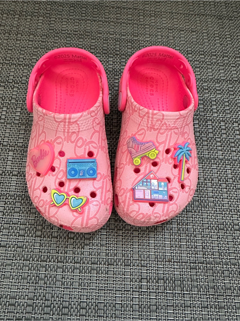 Sparkly Barbie Pink Kids Clog Sandals with Colorful Charms
